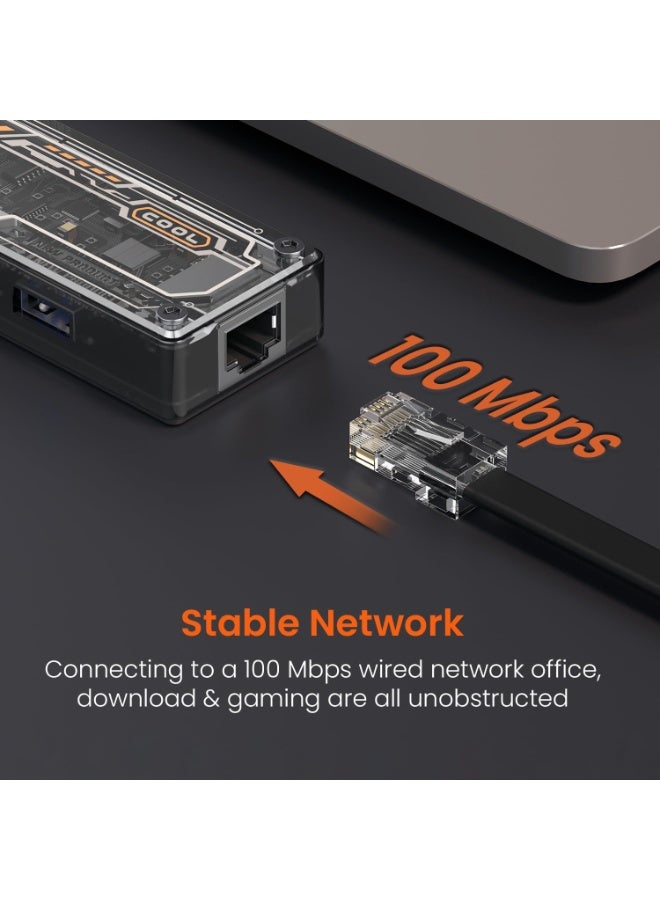 Portronics MPort View One 5-in-1 USB Type-C USB Hub/Docking Station,Type-C PD&Data, USB 3.0 SuperSpeed,USB 2.0,RJ45 Ethernet, 4K@30Hz HDMI,Transparent Case for Laptop, PC & More (Black) - Image 2